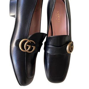 NEW Gucci Marmont Black GG Leather Loafers Size 37